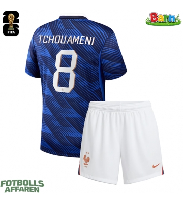 Frankrike Aurelien Tchouameni #8 Hemmaställ Barn VM 2026 Kortärmad (+ Korta byxor)
